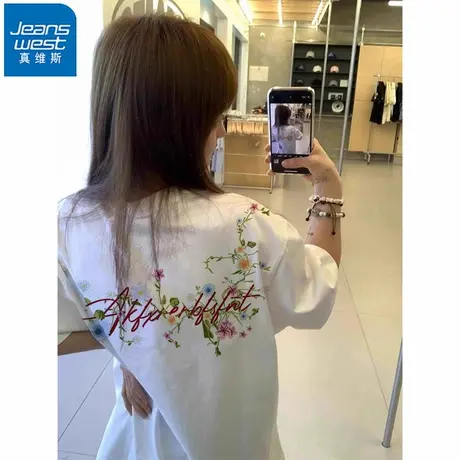 NR真维斯美式潮牌印花纯棉短袖t恤女夏季新款宽松百搭休闲上衣ins商品大图