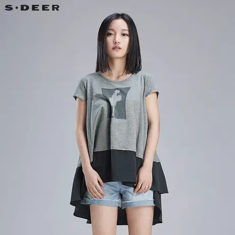 【新品】sdeer圣迪奥女装趣味抽象印花短袖T恤S16280192图片