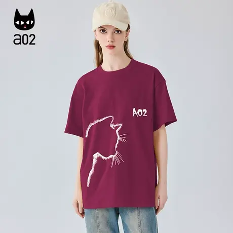 a02个性可爱猫头涂鸦T恤女短袖2025夏季新款宽松圆领百搭纯棉上衣图片