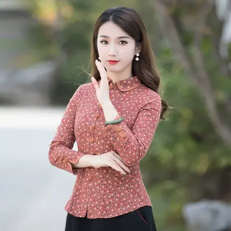 筠雅唐装女中国风古装盘扣上衣改良旗袍复古长袖茶服女民族风女装商品大图