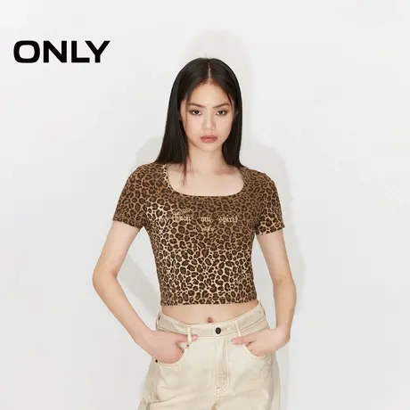 ONLY奥莱春季潮流个性豹纹印花短袖短款修身T恤女图片