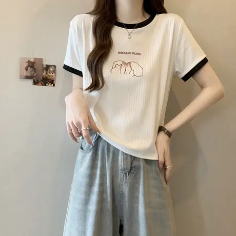 小个子短款正肩短袖T恤女夏季2025新款修身显瘦打底衫半袖上衣潮图片