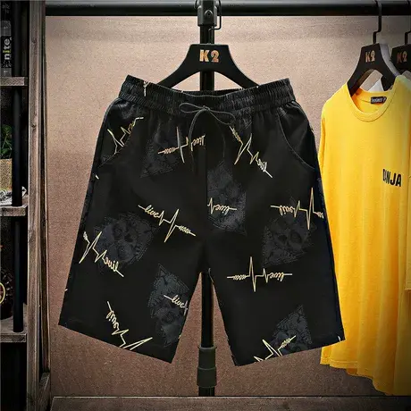 花短裤男夏季潮牌ins休闲大码沙滩裤冰丝大裤衩潮流外穿5五分裤子商品大图