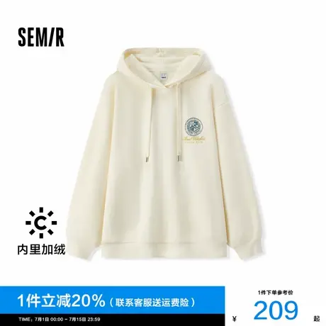 [商场同款]森马卫衣女中长款图案宽松潮流2024冬新款加绒连帽上衣图片