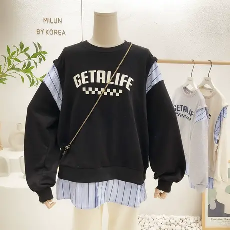 小众设计感上衣2022早春新款韩国东大门衬衫拼接假两件卫衣宽松商品大图