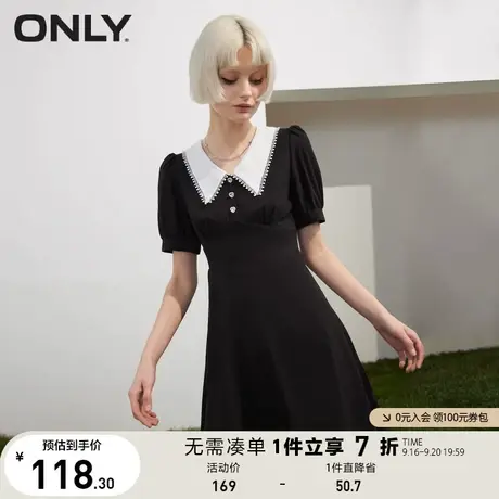 ONLY奥莱夏季V领花边娃娃领收腰A字短款连衣裙女图片