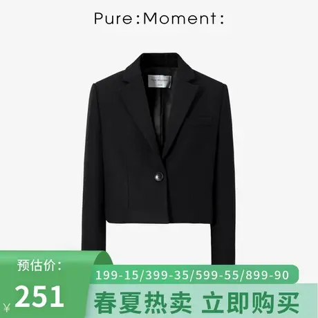 Pure:😮Moment/😯短外套女秋季新款一粒扣小个子西装黑色小西服商品大图