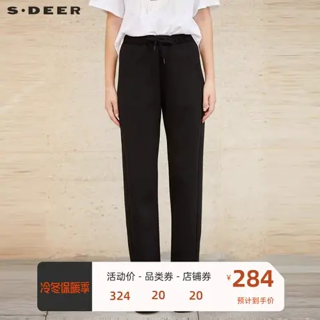 sdeer圣迪奥女装休闲抽绳松紧插袋直筒长裤S23460801🧥商品大图