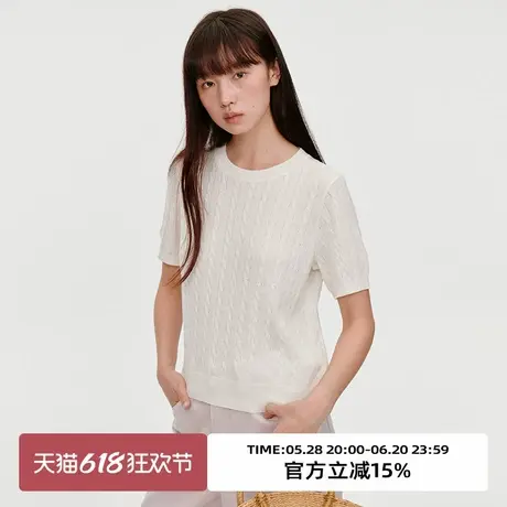 omont蛋挞家 复古亮片绞花针织短袖2025春季小众圆领休闲针织上衣商品大图