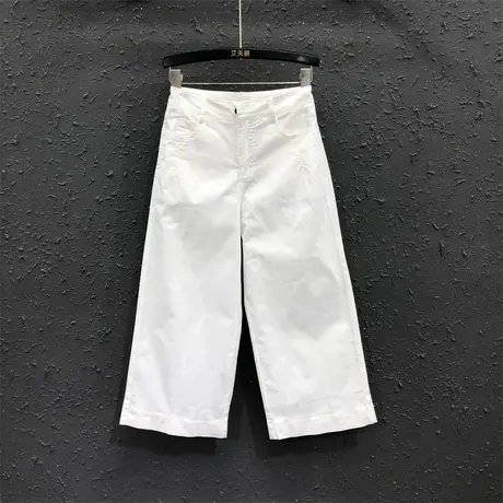 韩版气质休闲七分阔腿裤欧货女夏新款百搭时尚高腰显瘦牛仔直筒裤图片