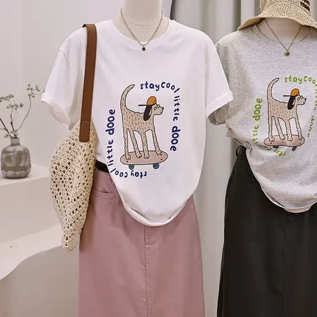 甜美卡通印花圆领短袖t恤女夏季2025新款宽松休闲百搭体恤衫上衣商品大图