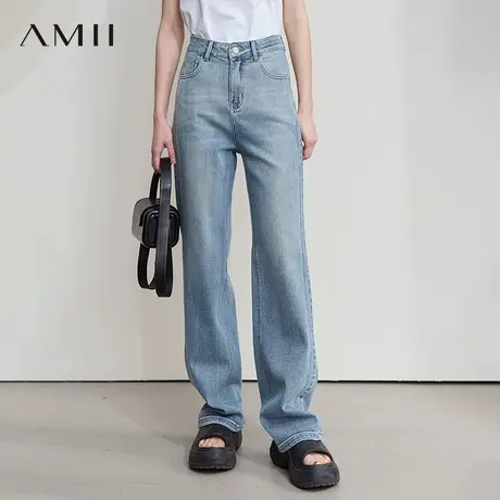AMII【复古风】2025秋季复古怀旧风宽松直筒阔腿长裤牛仔裤女商品大图