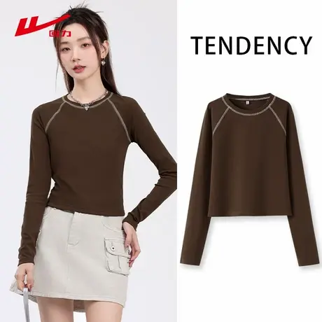 ZH回力咖色甜辣小上衣女2025新款爆款春季慵懒修身上衣洋气上装商品大图