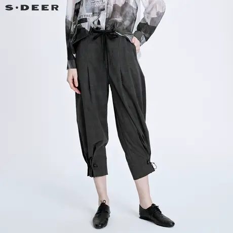 sdeer圣迪奥秋装抽绳松紧拼接格纹通勤长裤S22160813图片