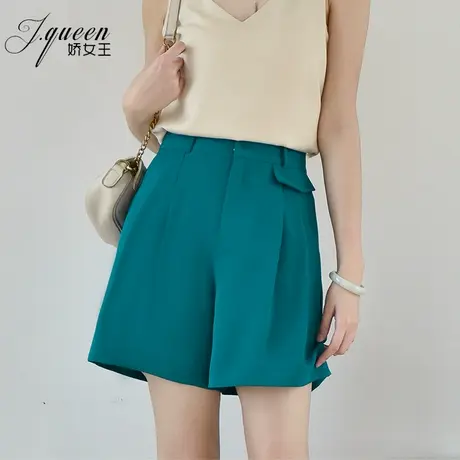 短裤女夏季新款时尚洋气高腰直筒宽松显瘦松紧腰A字休闲阔腿中裤商品大图