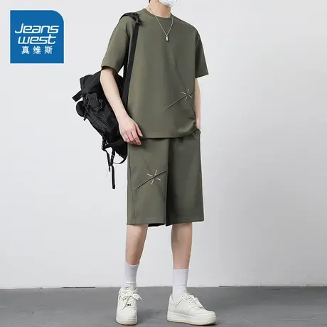 WX真维斯男装 2025夏季新款美式复古日常休闲时尚百搭款男装套装图片