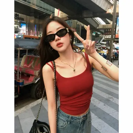 双肩带背心女内搭2025夏季新款外穿美背带胸垫小吊带打底短款上衣图片