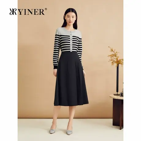 YINER音儿秋季时尚凹凸纱线褶皱感高腰A字气质半身裙商品大图