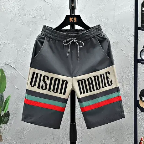 男士短裤夏季潮牌欧货印花直筒休闲五分裤潮流冰丝沙滩裤宽松裤子商品大图