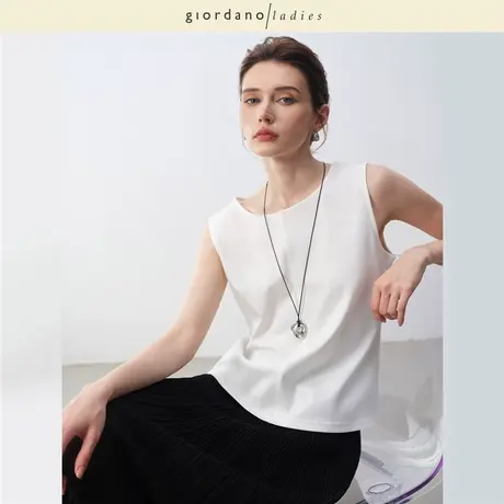 GL2025夏季新款无袖t恤女丝光棉纯色极简圆领针织背心女02325022商品大图