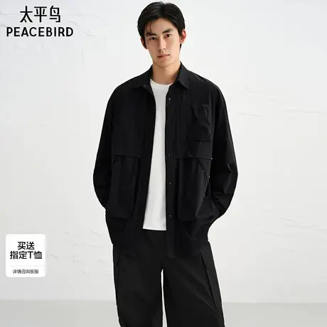 【商场同款】太平鸟男装休闲衬衫工装口袋外穿式衬衫男B2CHF3434M商品大图