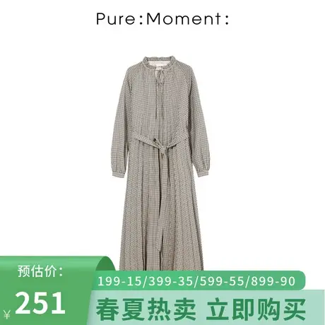 Pure:🚰Moment连衣裙年春秋新款长袖格纹收腰气质裙子女商品大图