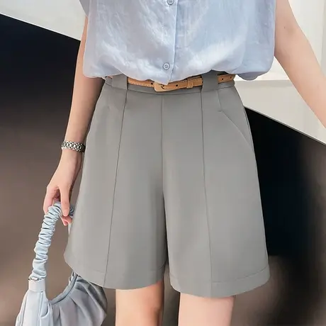 高腰短裤女夏新款简约百搭宽松a字西装中裤夏季薄款休闲五分热裤商品大图