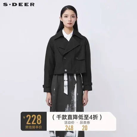 sdeer圣迪奥秋冬翻领双排扣短款黑色西装外套女S21382214🚾商品大图