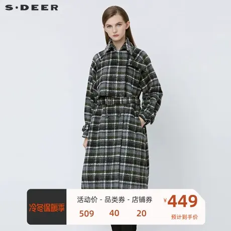 sdeer圣迪奥女装复古翻领双排扣收腰长款毛呢大衣S21481826🐘商品大图