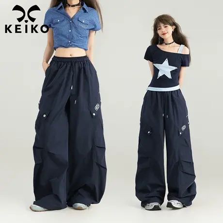 KEIKO 美式复古工装阔腿裤女25夏季户外伞兵高腰直筒运动休闲裤子商品大图