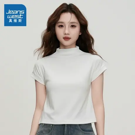 E8真维斯女装T恤 2025夏季新款 女式时尚舒适修身微弹针织短袖T恤商品大图