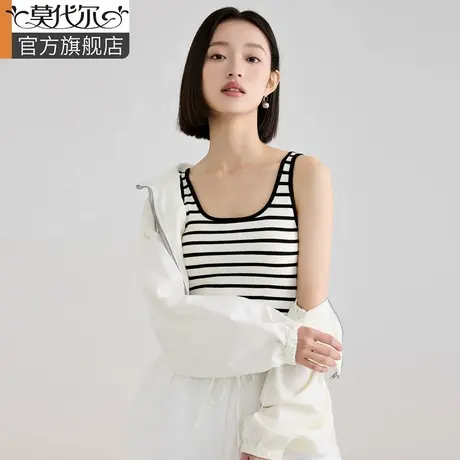 冰感条纹背心女夏外穿2024新款吊带内搭带胸垫U领美背打底短t上衣图片