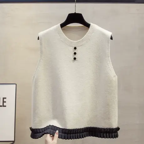 蕾丝圆领针织马甲背心女2025春秋新款宽松外穿马夹叠穿毛衣坎肩潮商品大图