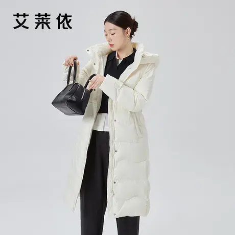 艾莱依长款鹅绒服收腰系带连帽时尚轻奢冬季羽绒服女2023新款外套图片