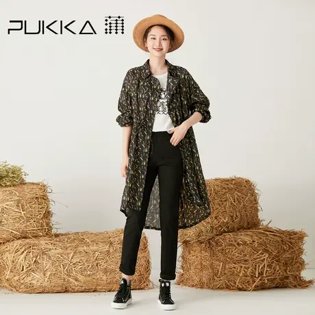 蒲PUKKA 女装苎麻连衣裙秋冬装设计感印花衬衫裙商场同款商品大图