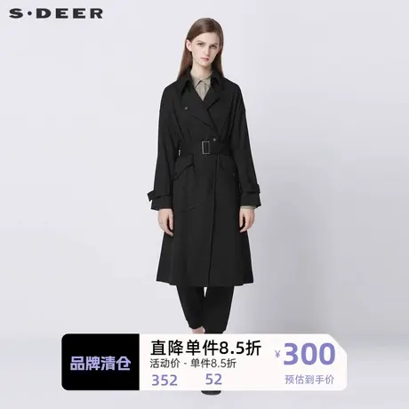 sdeer圣迪奥女装时尚翻领收腰拼接长款风衣S21361811图片