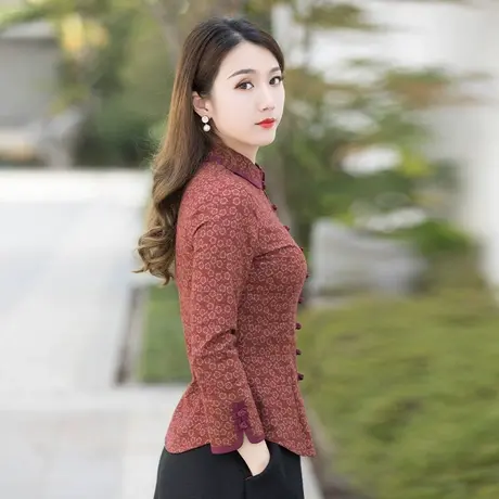 筠雅唐装女中国风中式盘扣上衣改良旗袍茶服复古时尚禅意长袖外套商品大图