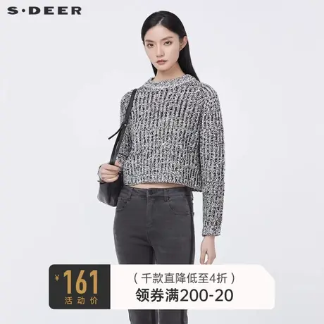 sdeer圣迪奥秋装罗纹圆领撞色钩花宽松针织衫毛衣S22163503图片