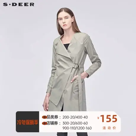 sdeer圣迪奥休闲开襟不规则裁剪收腰搭片设计长袖风衣S19181801图片