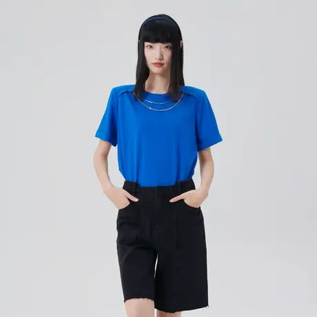 艾莱依商场同款装饰链条短袖女夏季新款宽松休闲纯色品牌T恤半袖图片