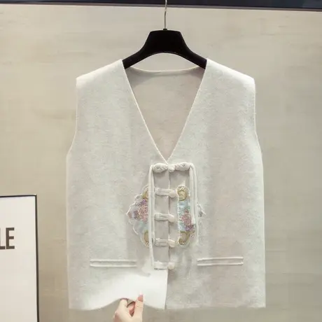 v领开衫针织马甲背心女2025春秋新款宽松外穿马夹国风毛衣坎肩潮商品大图