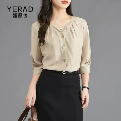 【醋酸】娅丽达法式气质短袖衬衫女夏季新款小衫高级上衣白色衬衣商品大图