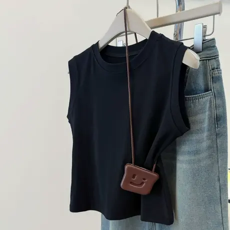 超火cec圆领工字型背心女夏季韩版修身小个子短款正肩无袖T恤上衣图片