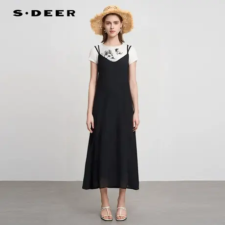 sdeer圣迪奥女装圆领印花撞色针织衫吊带裙套装S242Z1438商品大图