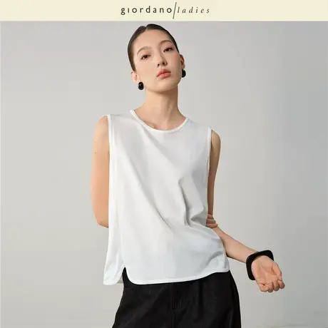 GL2025夏季新款无袖T恤女极简风纯棉不对称开叉圆领背心02325043图片