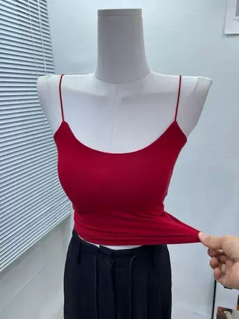 高性价比~双层防透可拆卸胸垫吊带背心女外穿修身u领内搭打底上衣图片