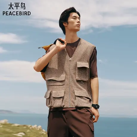【商场同款】太平鸟男装 休闲毛衣纯色潮流工装毛背心男B2ECF3214图片