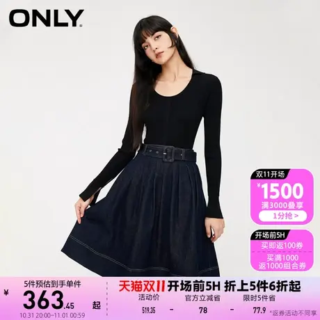 【买4免1】【上新】ONLY奥莱时尚气质百搭针织拼接百褶连衣裙女商品大图