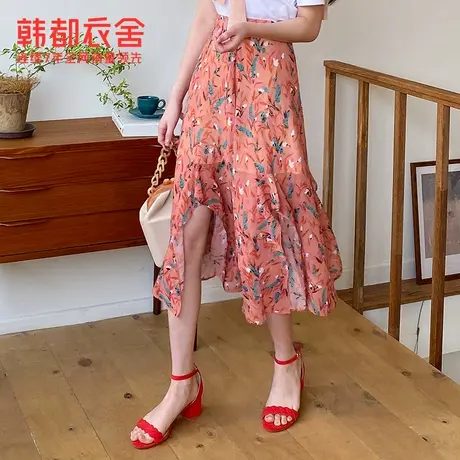 韩都衣舍夏装新款韩版女装碎花显瘦中长半身裙OM81574图片