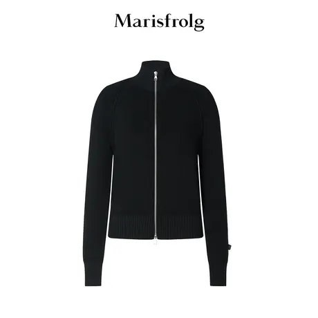 【轻密针织】玛丝菲尔秋季黑色半高领羊毛长袖针织衫商品大图